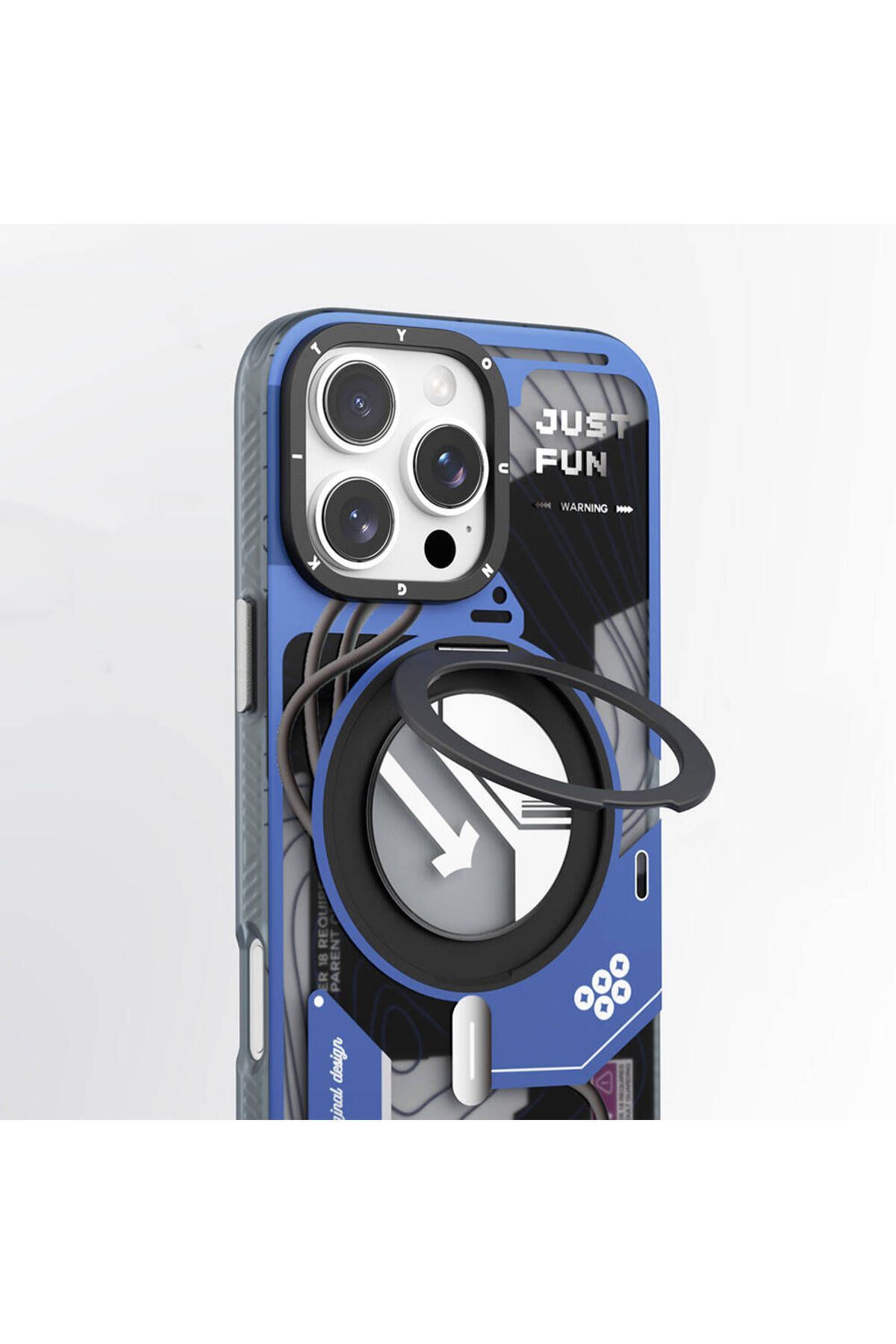 iPhone 16 Pro Max Youngkit Magsafe Uyumlu 360° Standlı Starship Serisi Mavi Kılıf