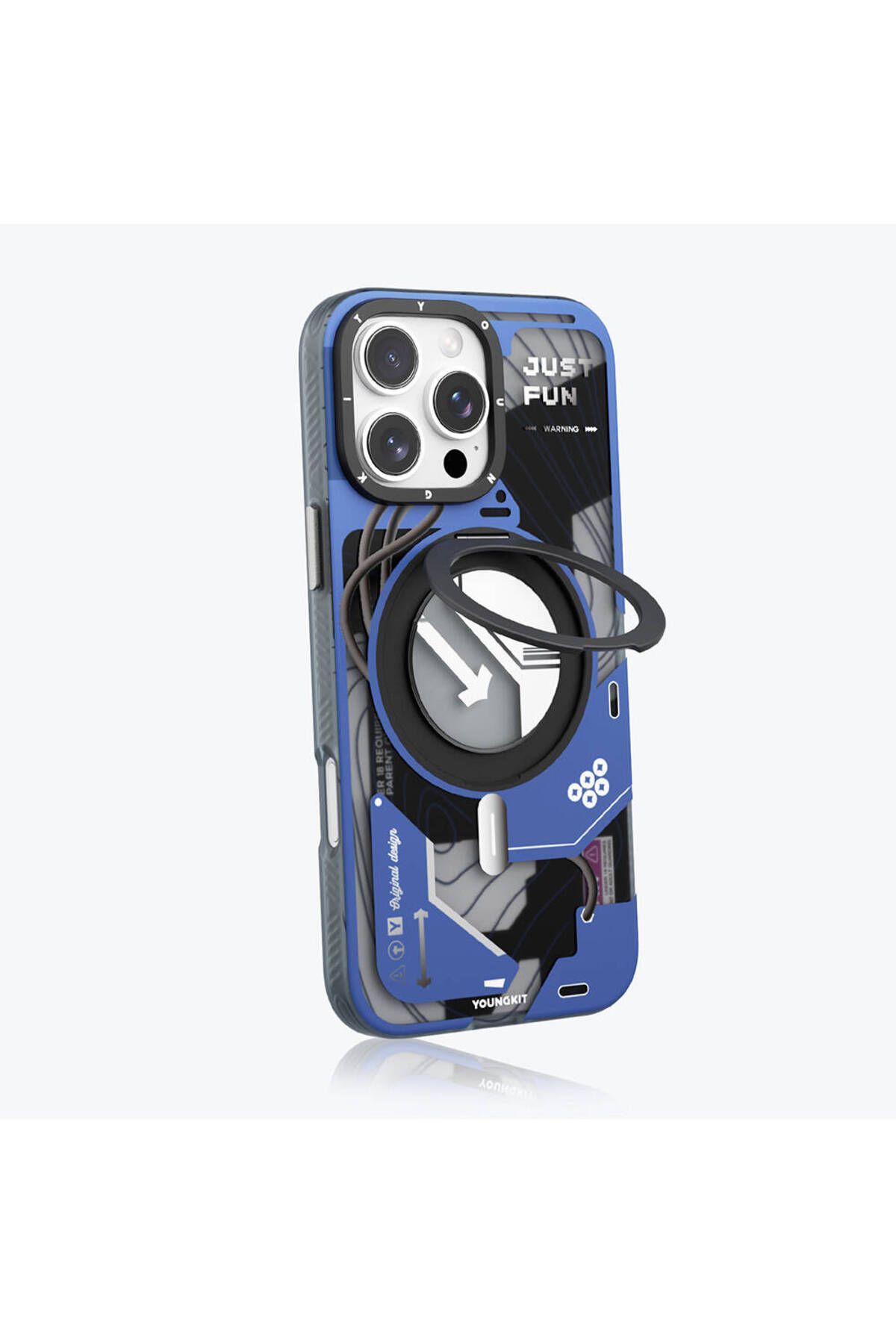iPhone 16 Pro Max Youngkit Magsafe Uyumlu 360° Standlı Starship Serisi Mavi Kılıf