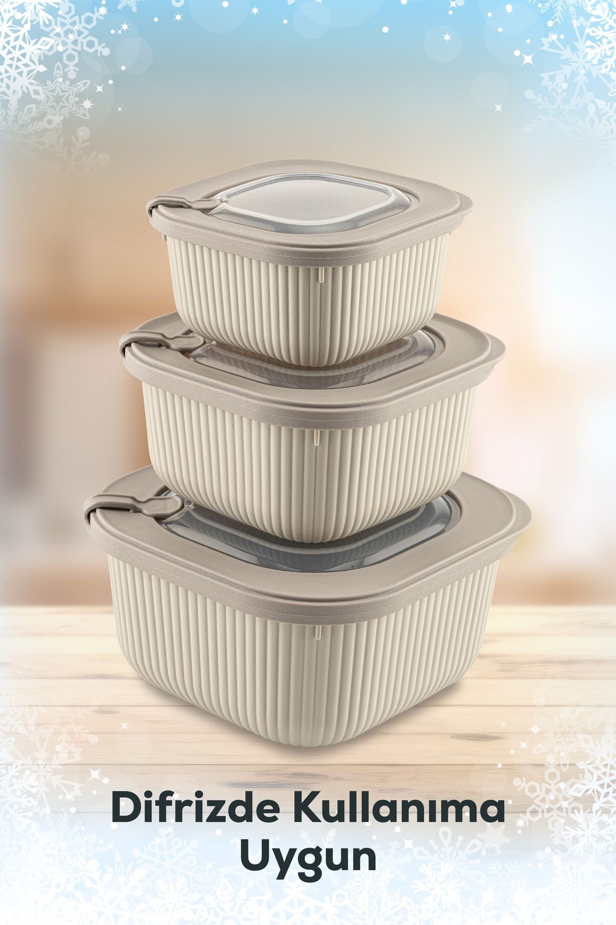 Vienev-Set of 3 Beige Vip Lid Special Storage Set Suitable for Microwave and Freeze 3