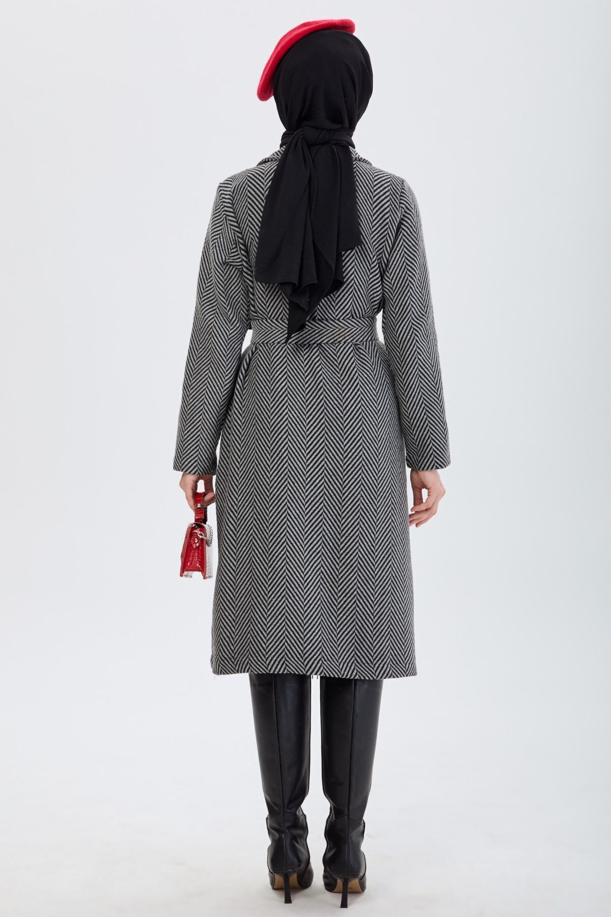 TOFİSA-Women's Gray Trench Straight Jacket Collar - 13091 6
