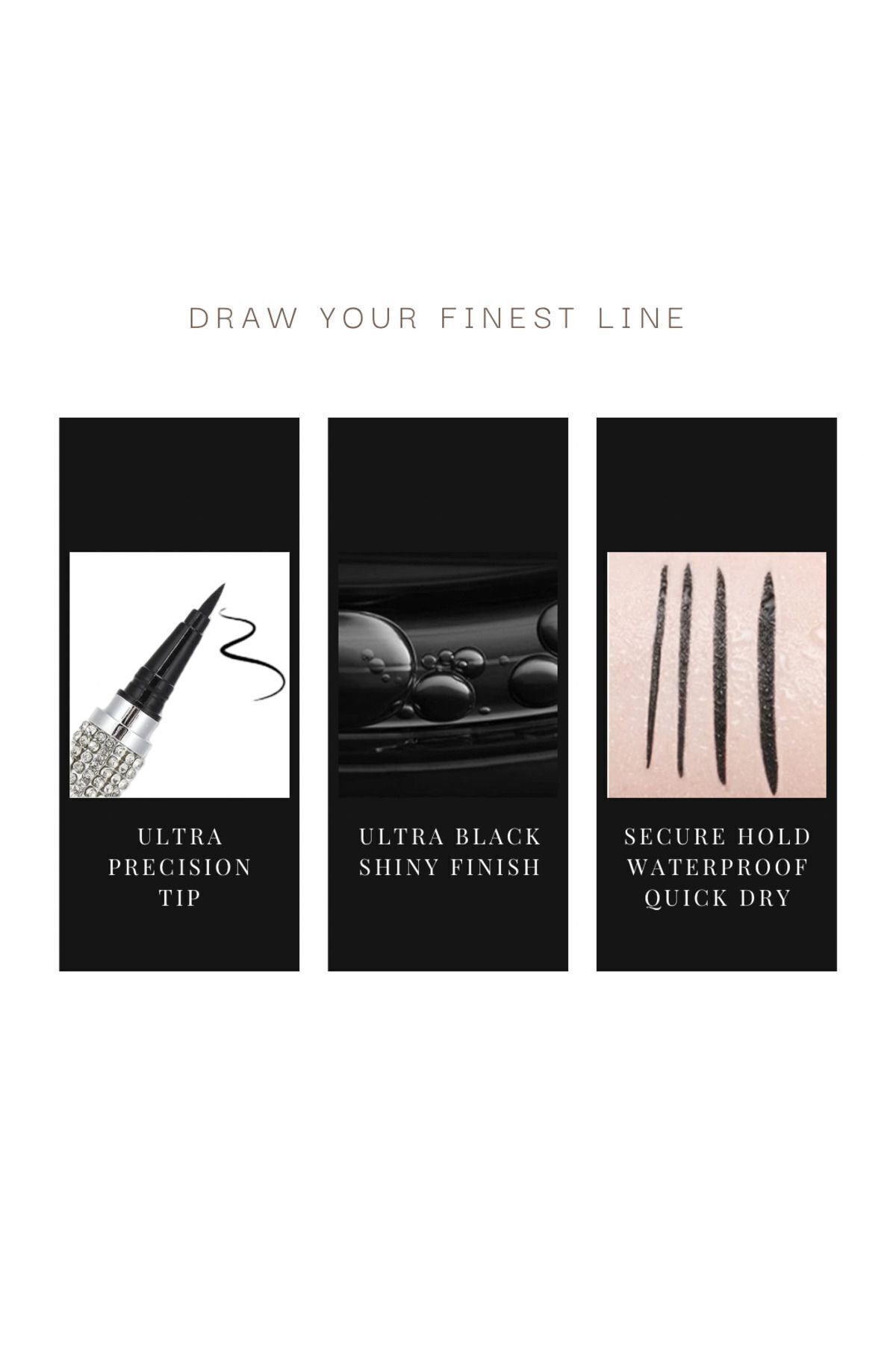 EDA LUXURY BEAUTY-Black Shiny Eye Makeup - Ultra Thin Felt Tip, Waterproof Liquid Eye Liner, Vegan Eye Makeup 3