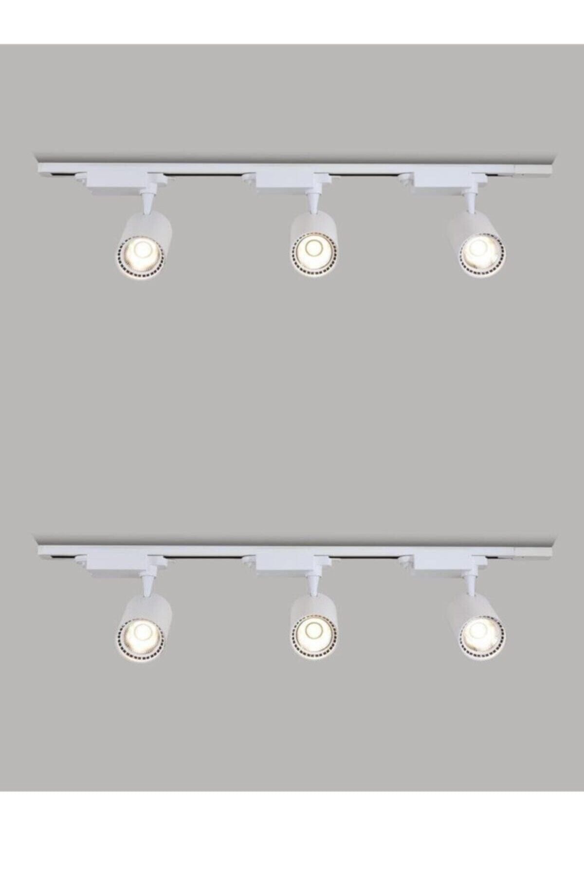 Led Pasajı-White Case And Daylight 6 Pieces 360 Degree Rotating LED Rail Spot Lamp 2 Pieces 1 Meter Rail Luminaire 4
