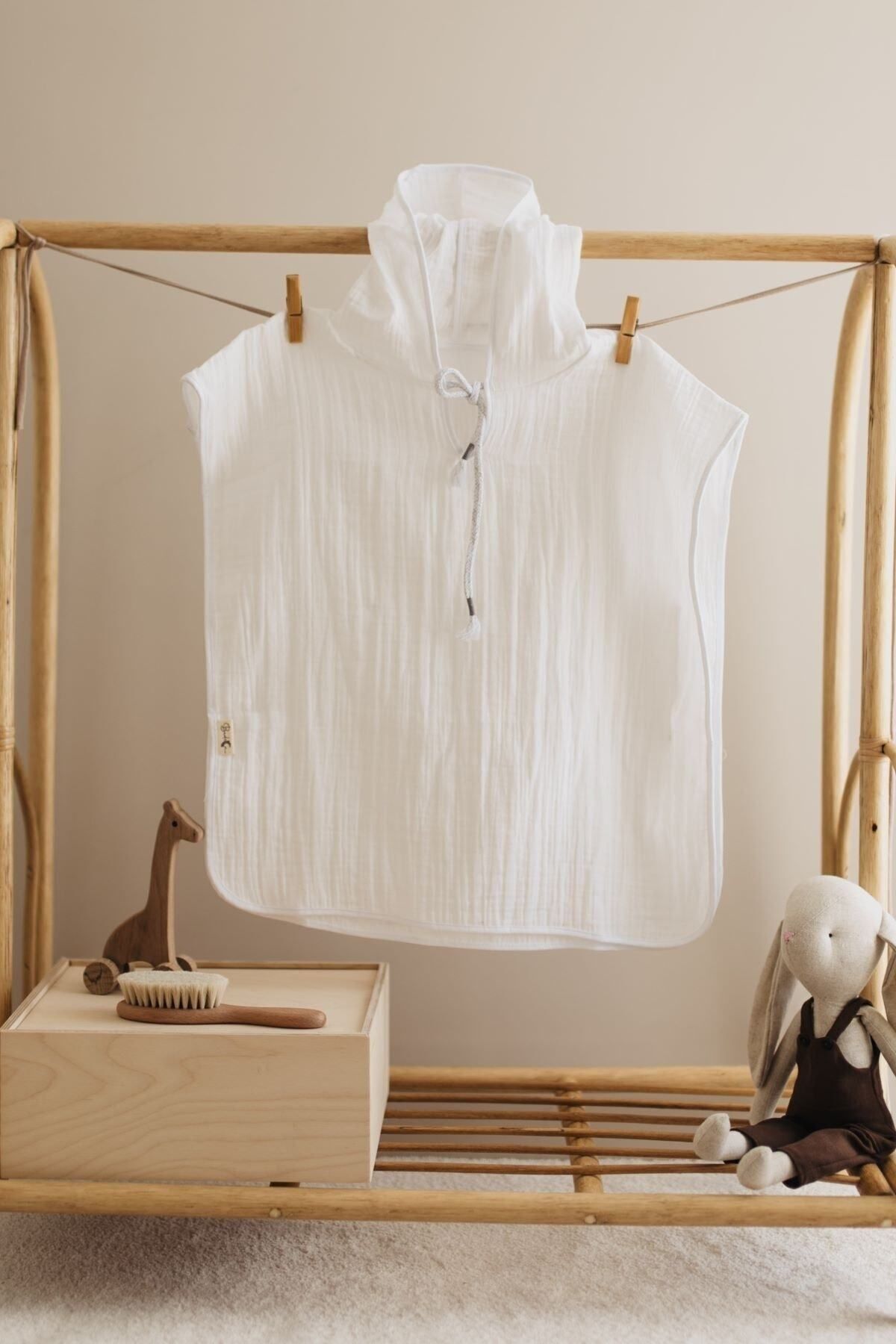 Bedeca %100 Organik Pamuk Müslin Panço - Kız Erkek Bebek Çocuk Panço, Plaj Pançosu, Bornoz fotoğrafı 2 (önizleme)