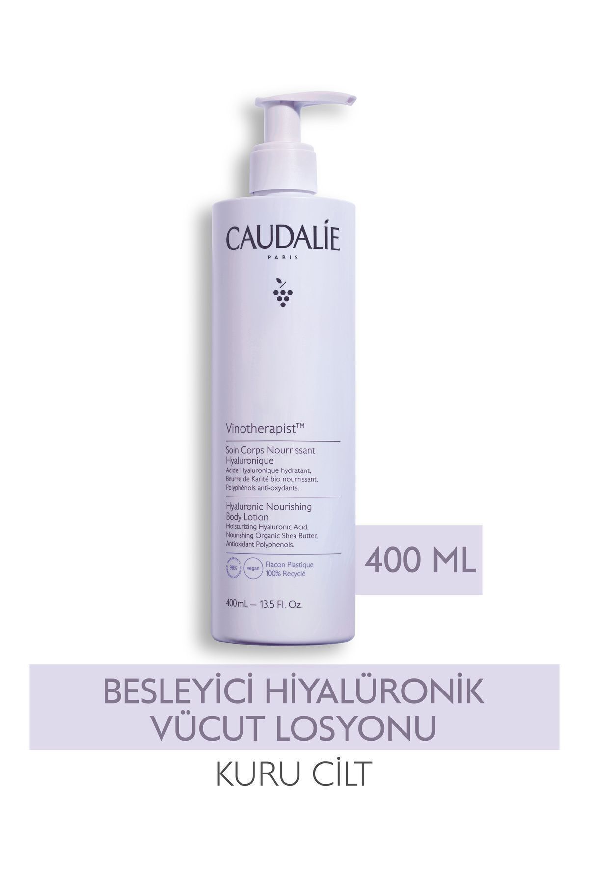Caudalie لوسیون بدن هیالورونیک مغذی Vinotherapist رطوبت رسانی فوری پوست 400 میل