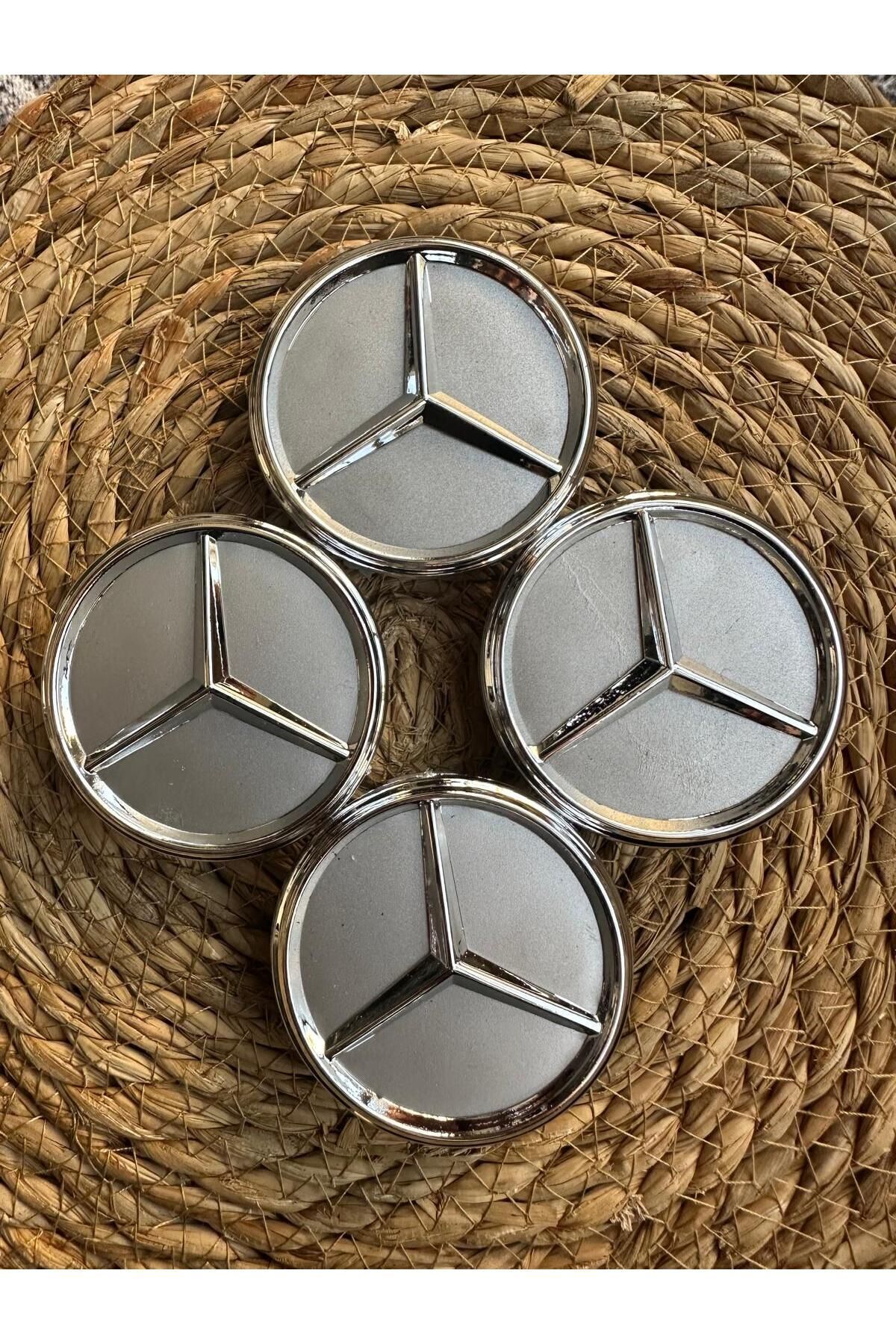 Genel Markalar Mercedes Uyumlu Jant Göbeği / Gri / 7.5cm - 6,9cm / 4'lü