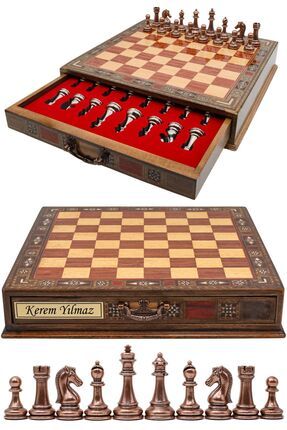 Cooper Chess Premium 38cm Büyük Çekmeceli Ahşap Kutulu Metal Satranç Takımı B...
