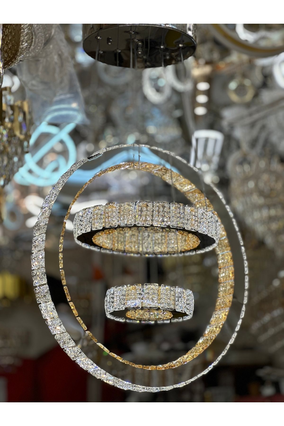 ASLİ AYDINLATMA-2024 MODEL LED 3LAYER PENDANT LAMP CRYSTAL CHANDELIER 3 COLOR OPTIONS 7