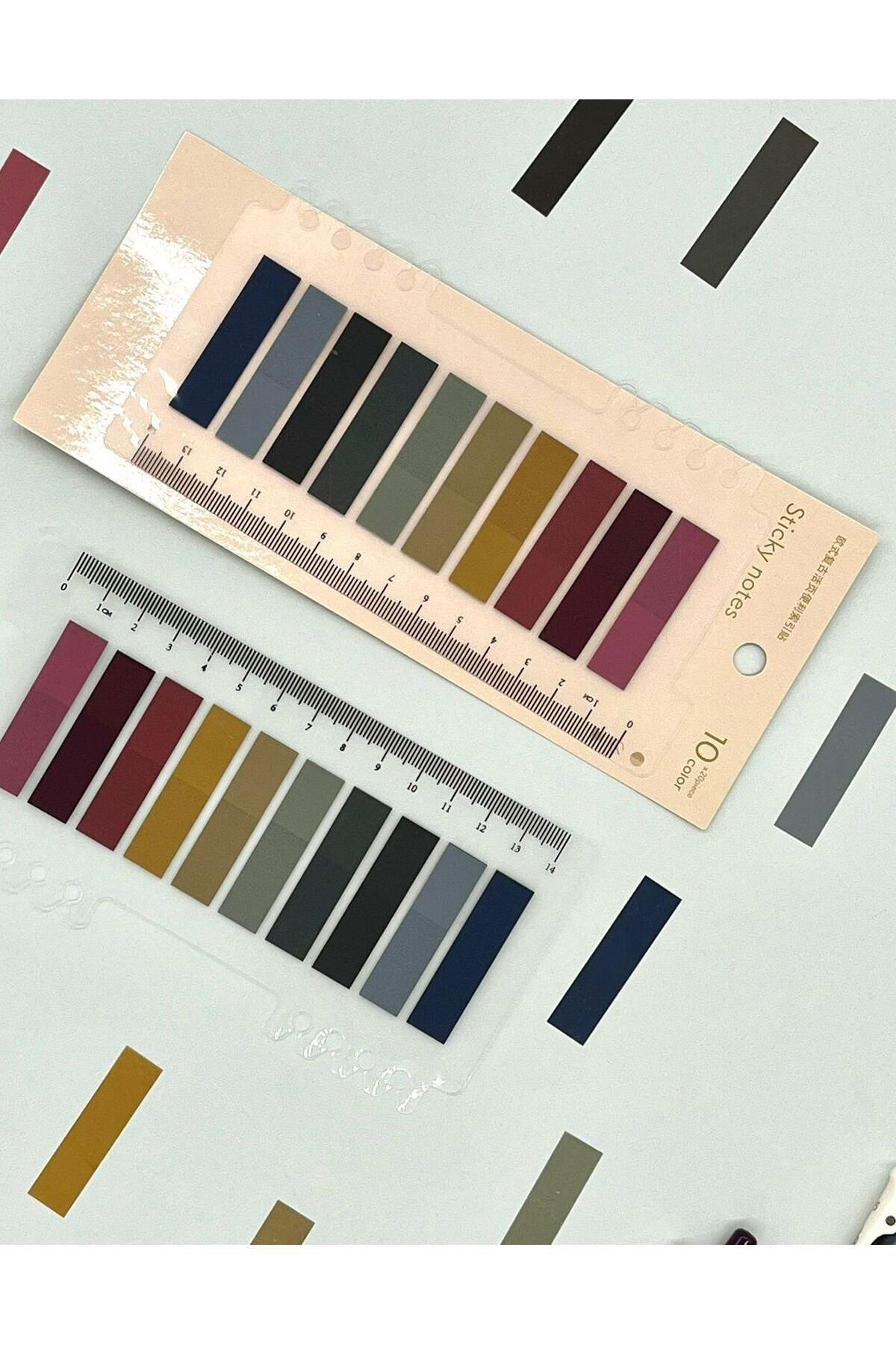 Kağıt Gemi Dükkan 10 Renkli Cetvelli Şeffaf Retro Renkler İndeks Sticker/İndex/Postit/Post-it/Kitap Ayracı/Not Kağıdı