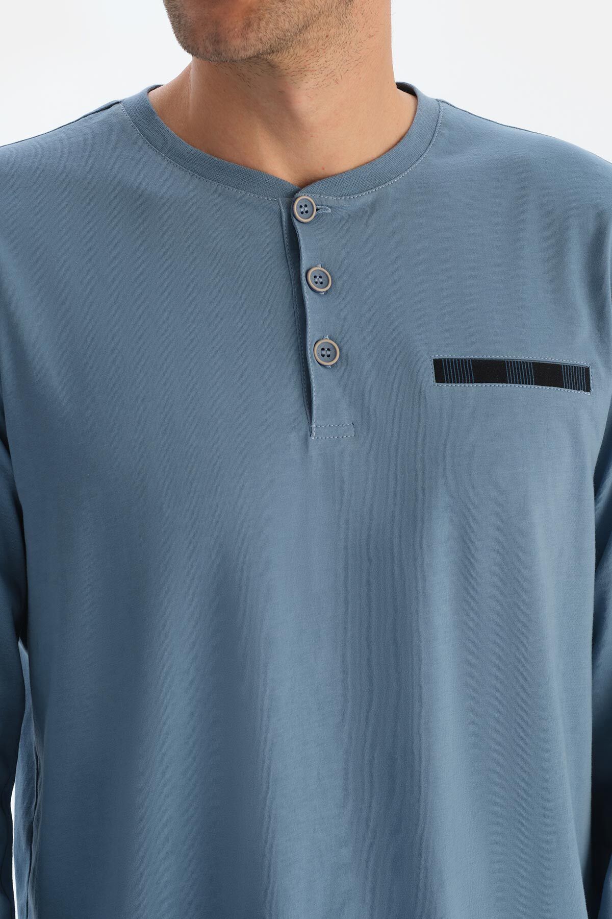 ست پیژامه مردانه تخم مرغ آبی جیب بلند آستین T SHIRT PANTS Dagi