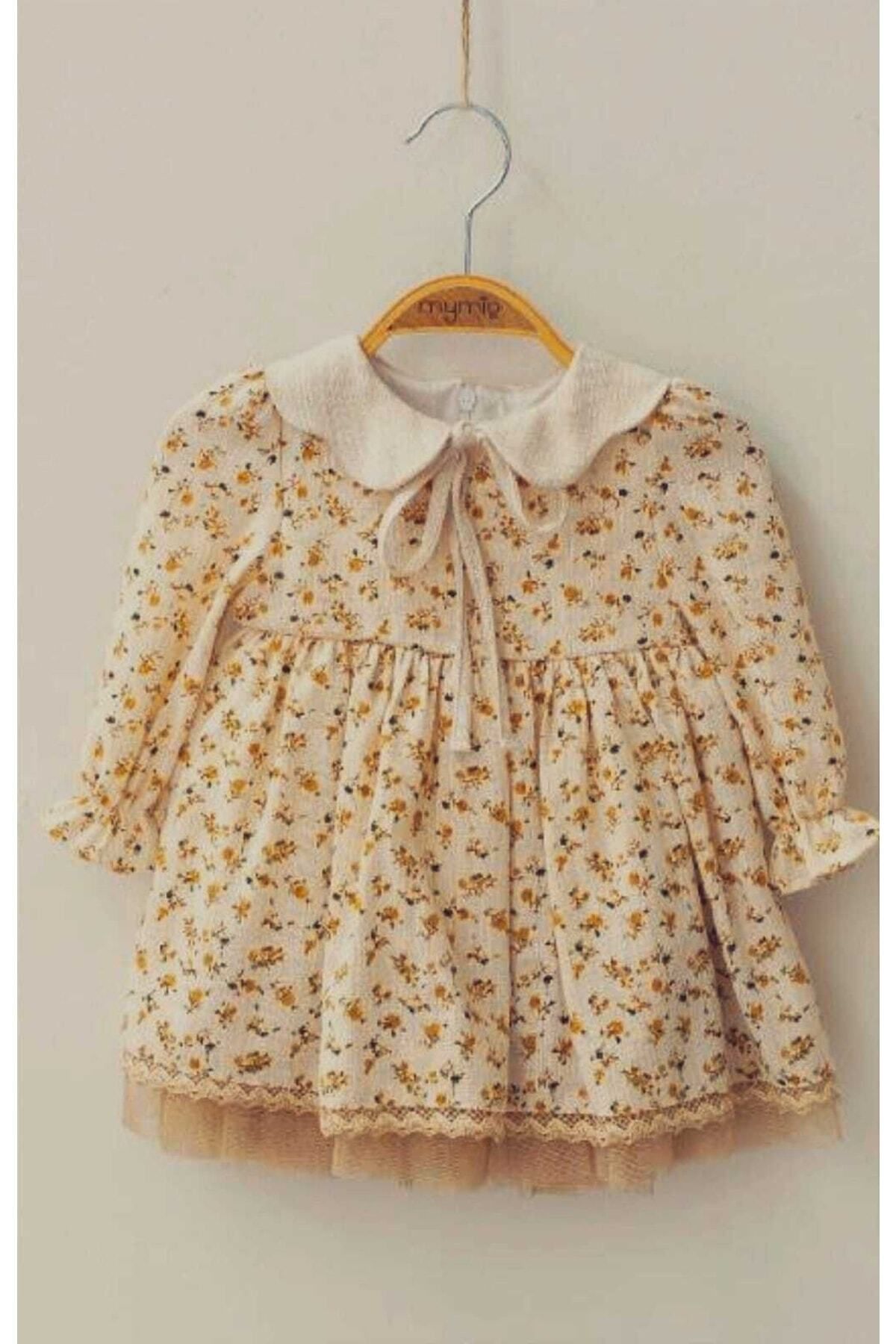 DIDuStore Mymio 6 24 Months Natural Floral Dress Trendyol