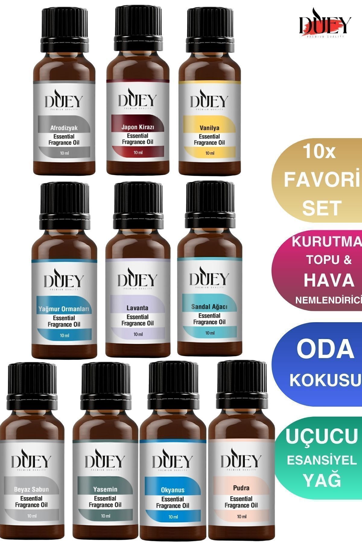 DUEY 10lu Uçucu Yağ Buhurdanlık Yağı Difüzör Esansı Oda Kokusu Esansı Hava Nemlendirici Esansı Odakokusu