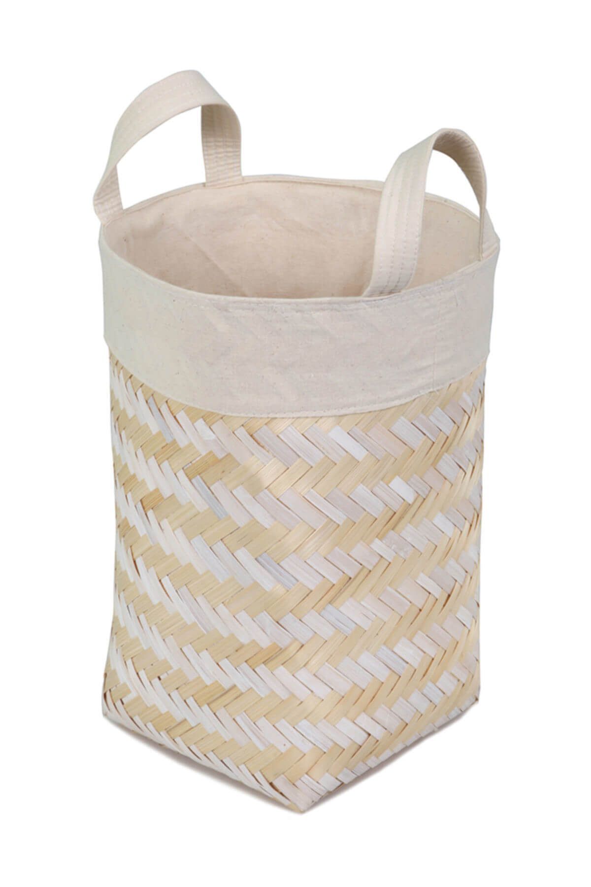 KANCAEV-White Small Deep Basket - with Hard Wicker Handle and Fabric Around 1