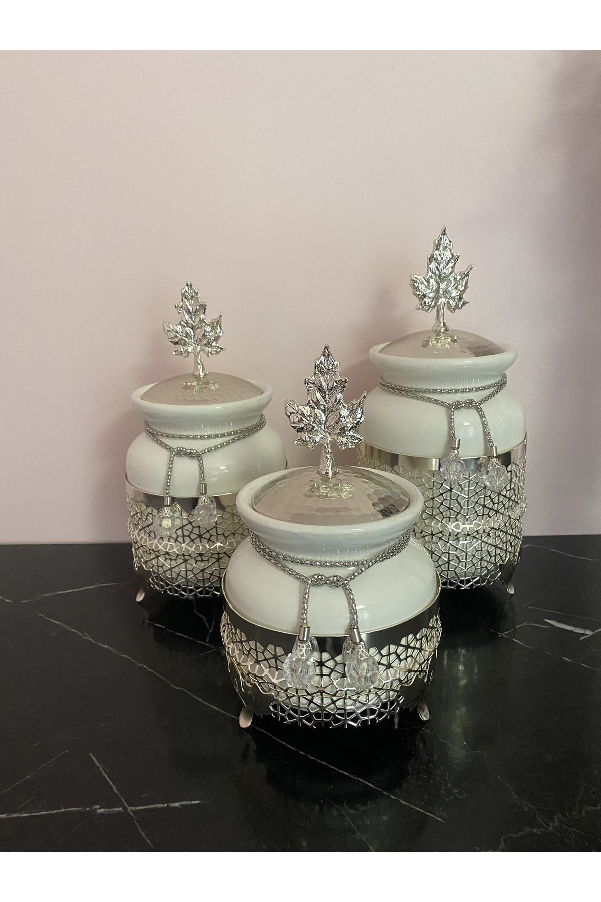 Elize Gümüş Renk Kavanoz Seti Baharat, Şeker, Kahve, Çay Saklama ...