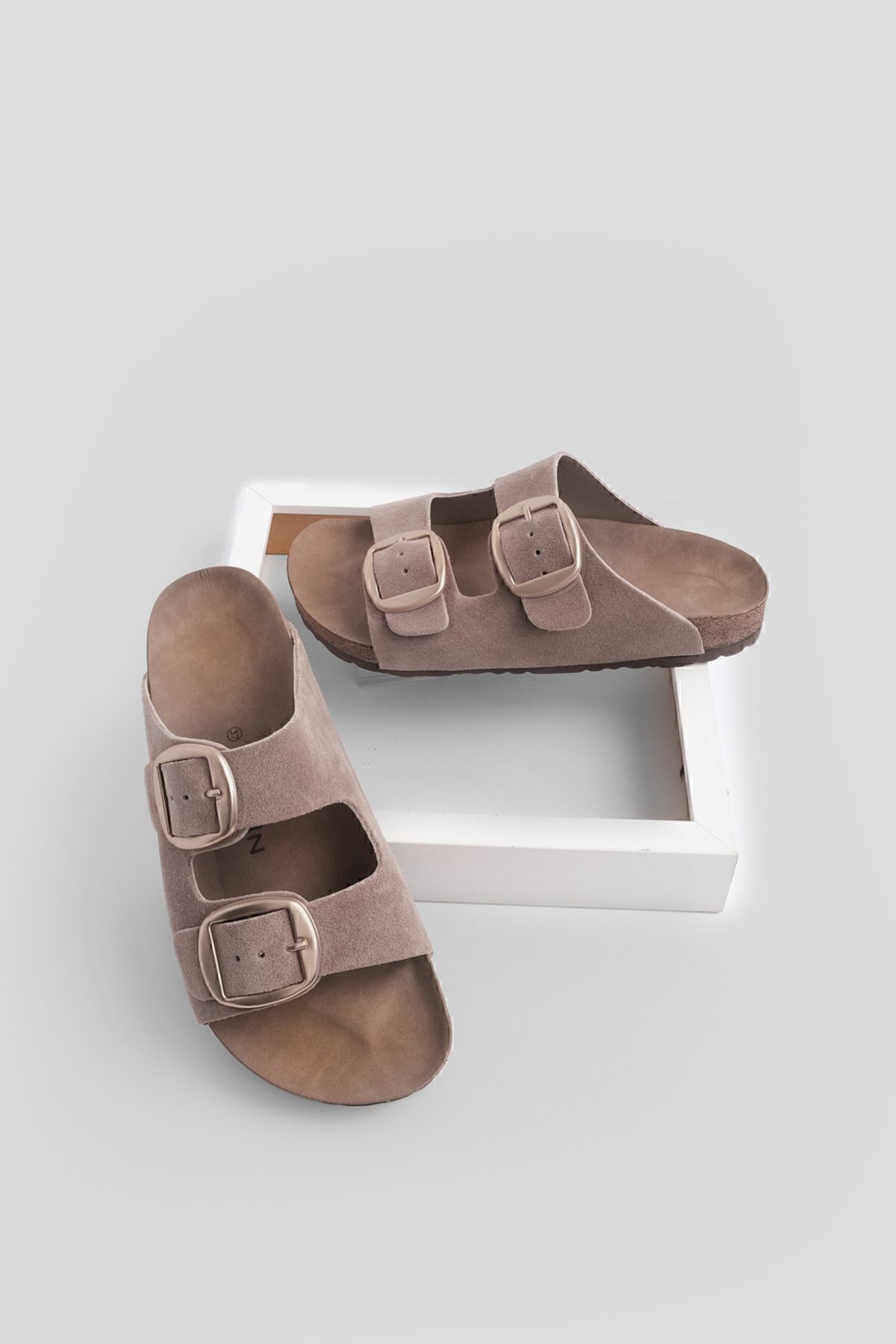 Marjin Női Valódi Bőr Nappali Papucs Kétszalagos Papucs Eva Sole Poly Mink
