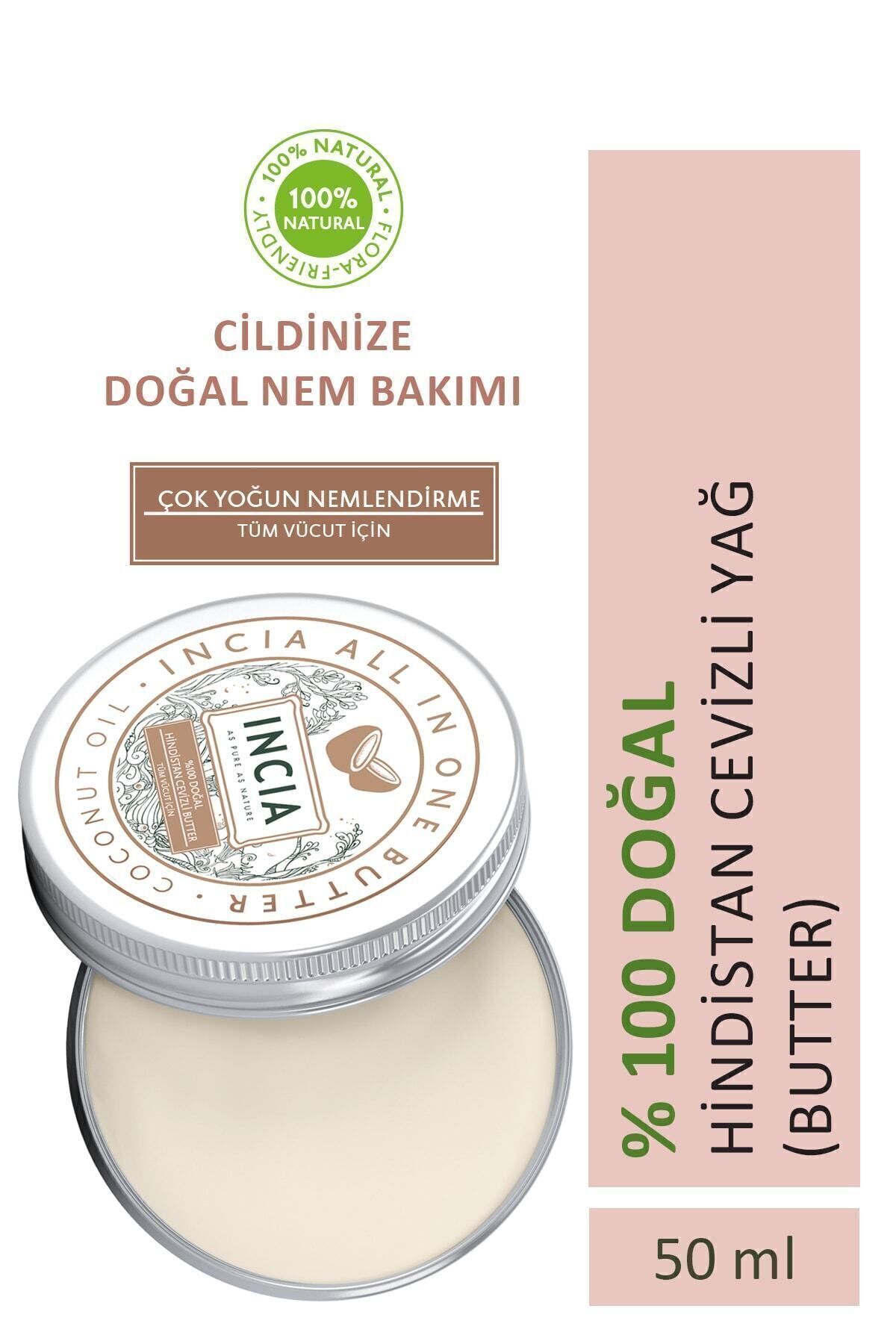 Incia-50 ml Butter Intensive Moisturizing Cream - 100% Natural, Coconut, Organic Vegan 1