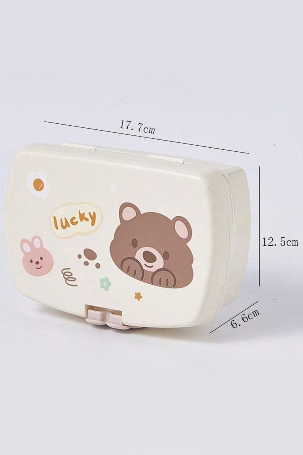 Ecrou-Beige 700ml Storage Container - Lucky Bear Pattern, Rectangular Fork and Spoon Detail 3