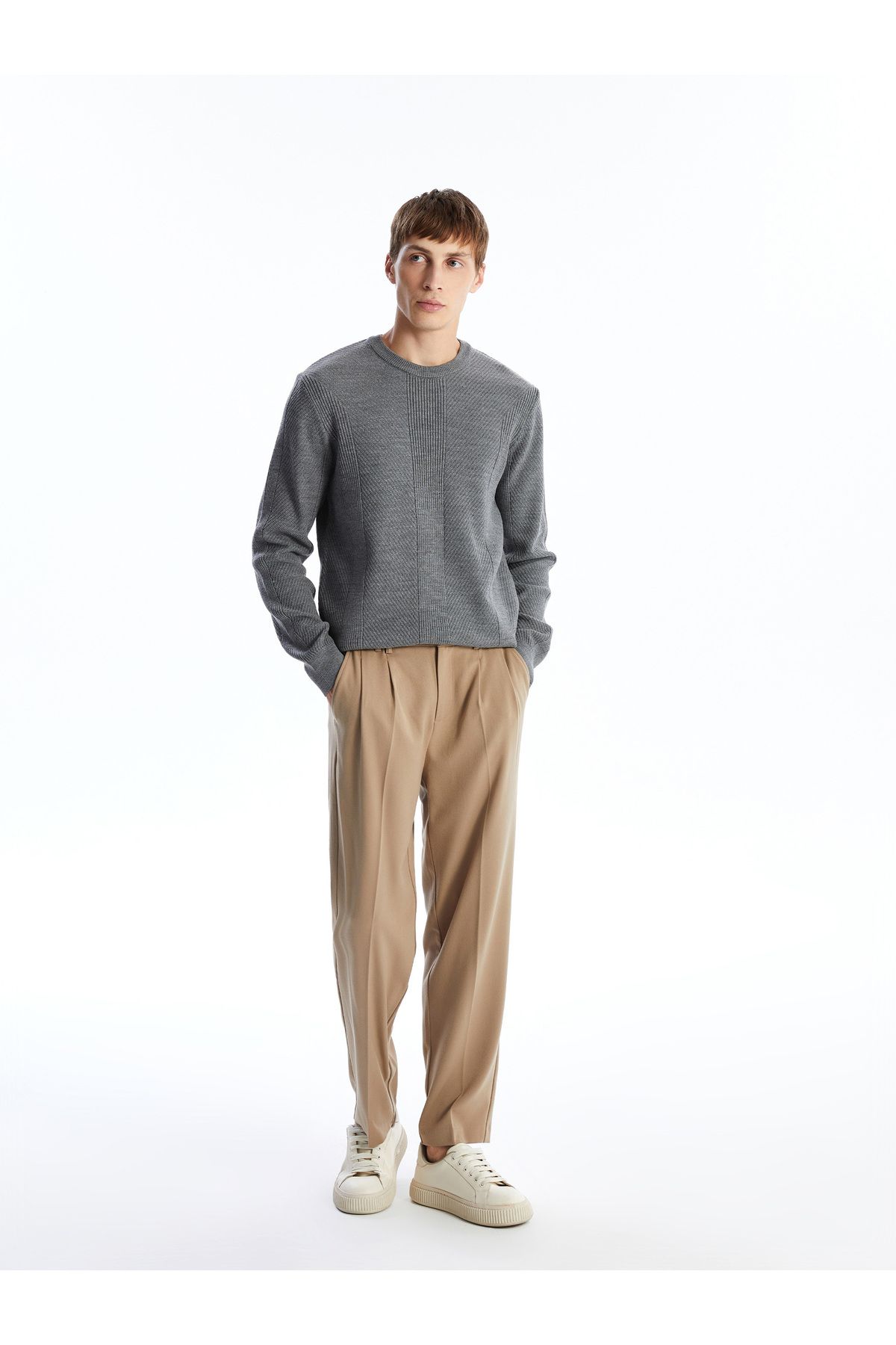 بافت و پلیور مردانه خاکستری ال سی وایکیکی | W4DH91Z8 اورجینال - تصویر 2