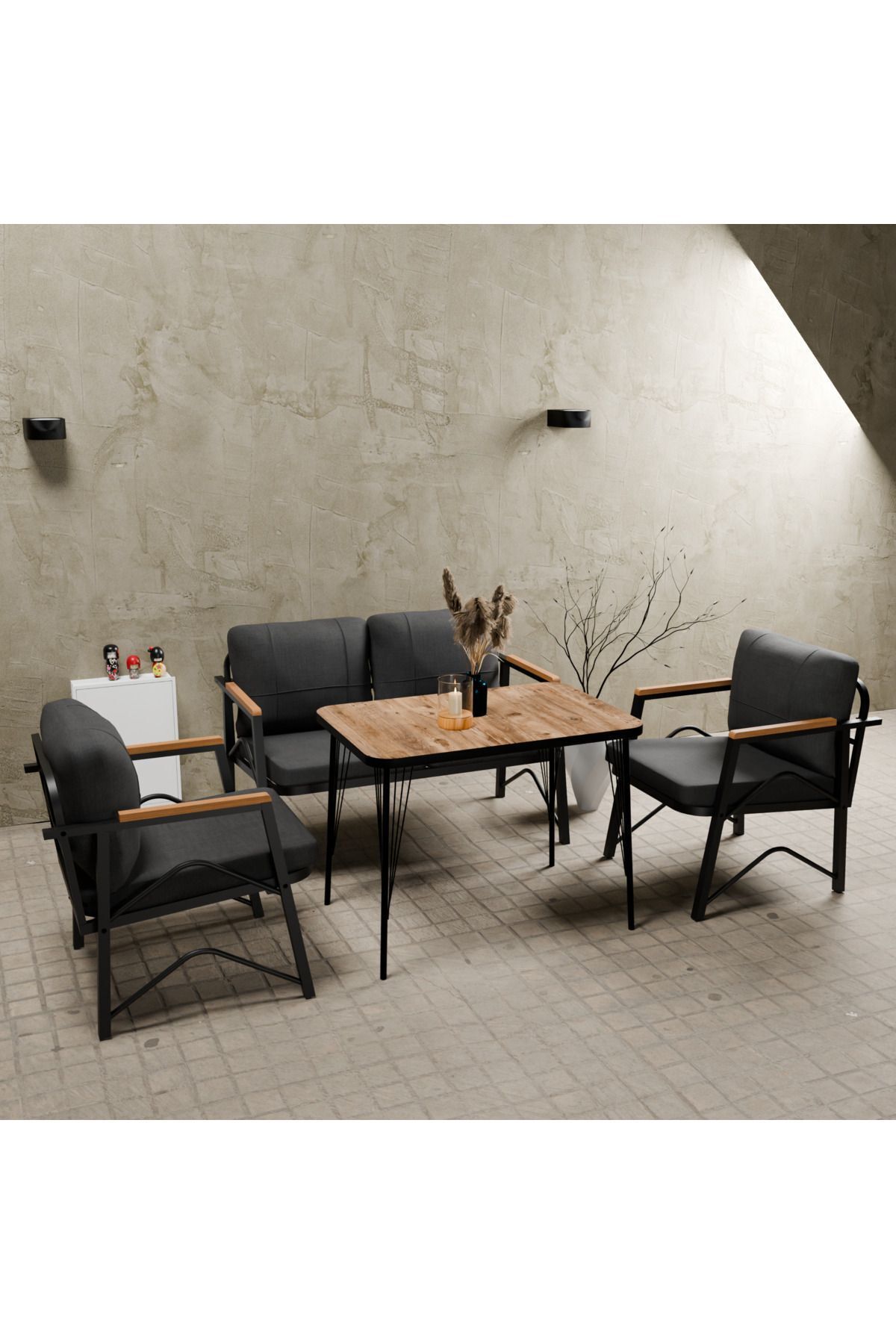 Symmetry Model, Balcony, Garden, Cafe, Metal Sofa Set,Garden Set,Tea Set, 2+1+1+table sponge