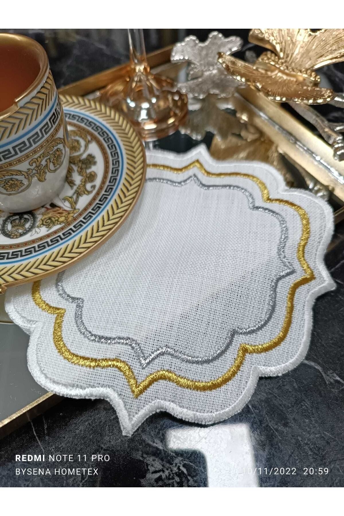 Ekru Gold Ve Gümüş Detaylı Kokteyl Peçetesi Ve Kahve Yanı Sunum Peçetesi 6 Adet