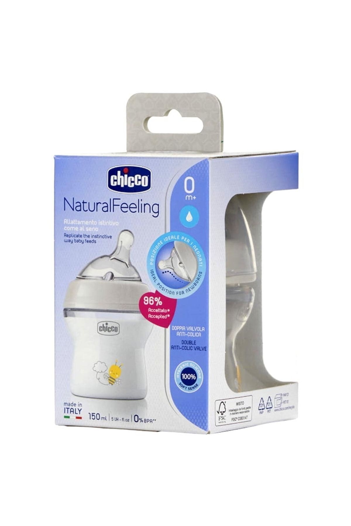 Chicco Natural Feeling Silikon Emzikli Pp Biberon Desenli 150 ml 0 Ay Yeni fotoğrafı 3 (önizleme)