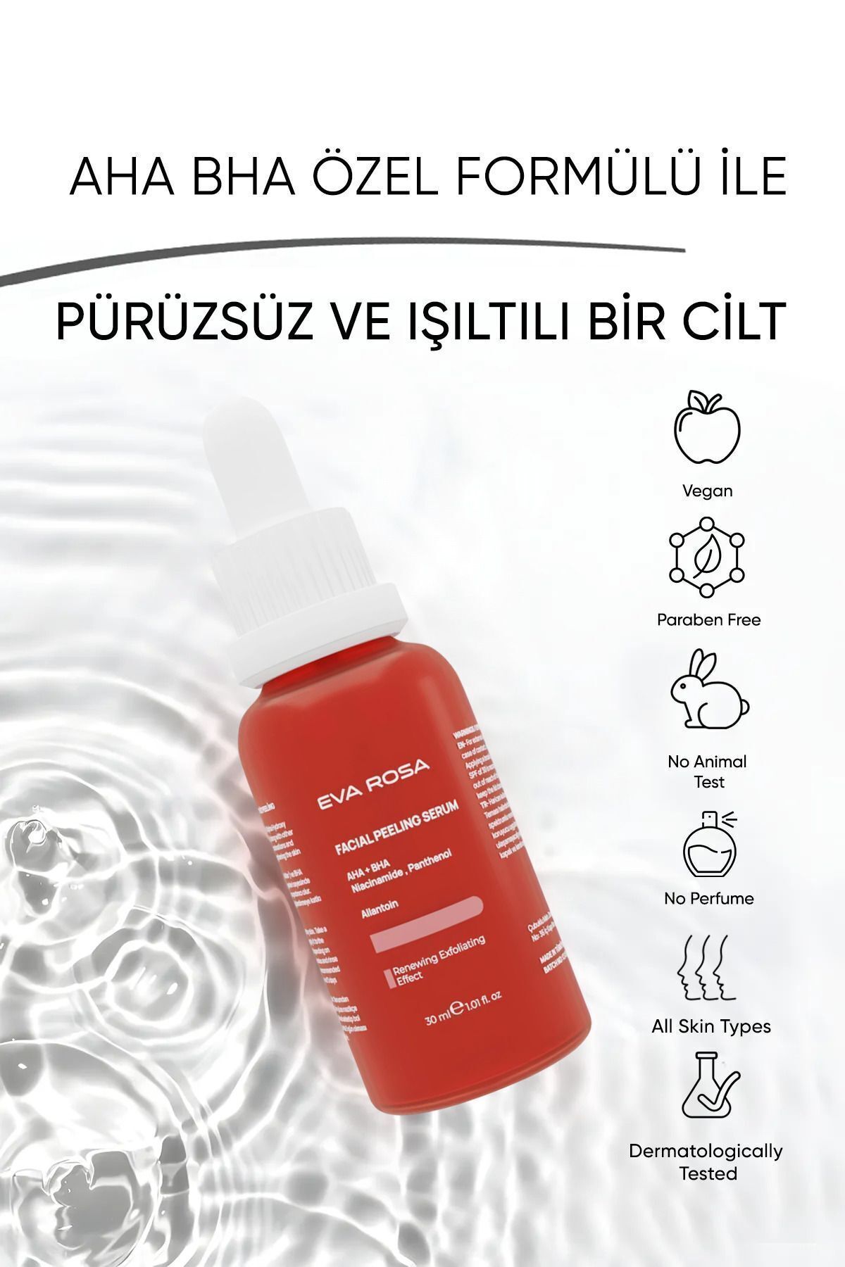 Aha & Bha Canlandırıcı & Cilt Tonu Eşitleyici Kırmızı Peeling Cilt Serumu 30 ml — kırmızıserum — تصویر 2 از 7