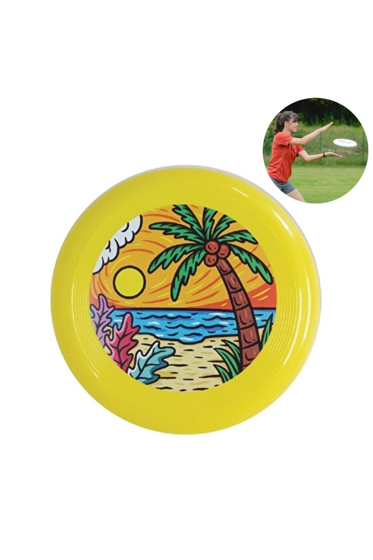 Desenli Frizbi - Palmiye Desenli Frizbi - Frisbee - Atış Oyunu - Atış Eğlence Oyunu - Fırlatma Oyunu