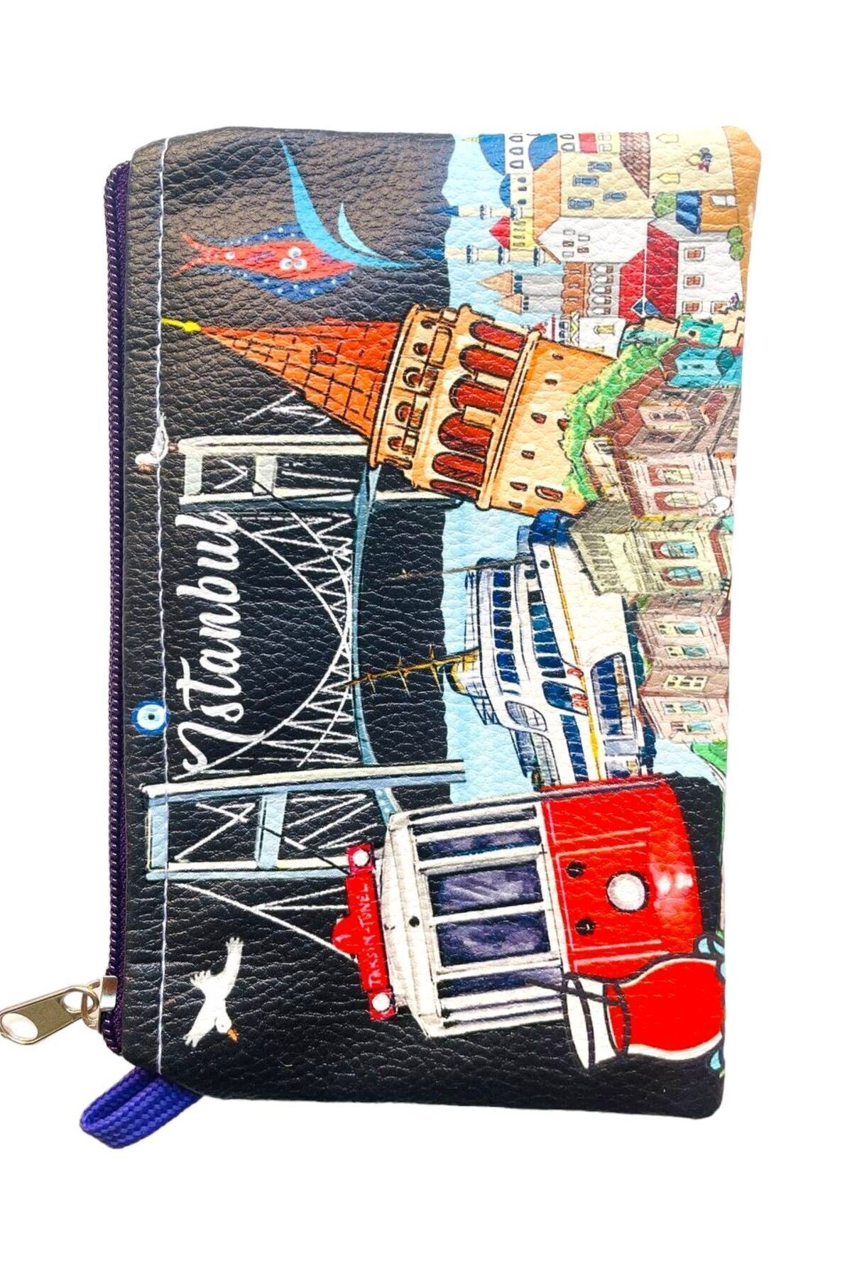 کیف پول زنانه زیپ دار اندازه متوسط تک رنگ قوی شیک استانبول مهره چشم 18 12 سانتی متر GALATA GIFT