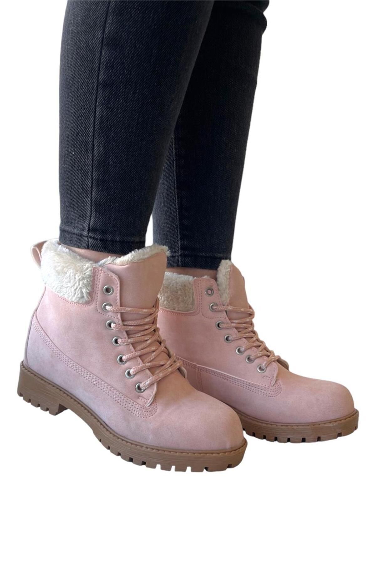 Liger Women s Furry Boots PINK Trendyol