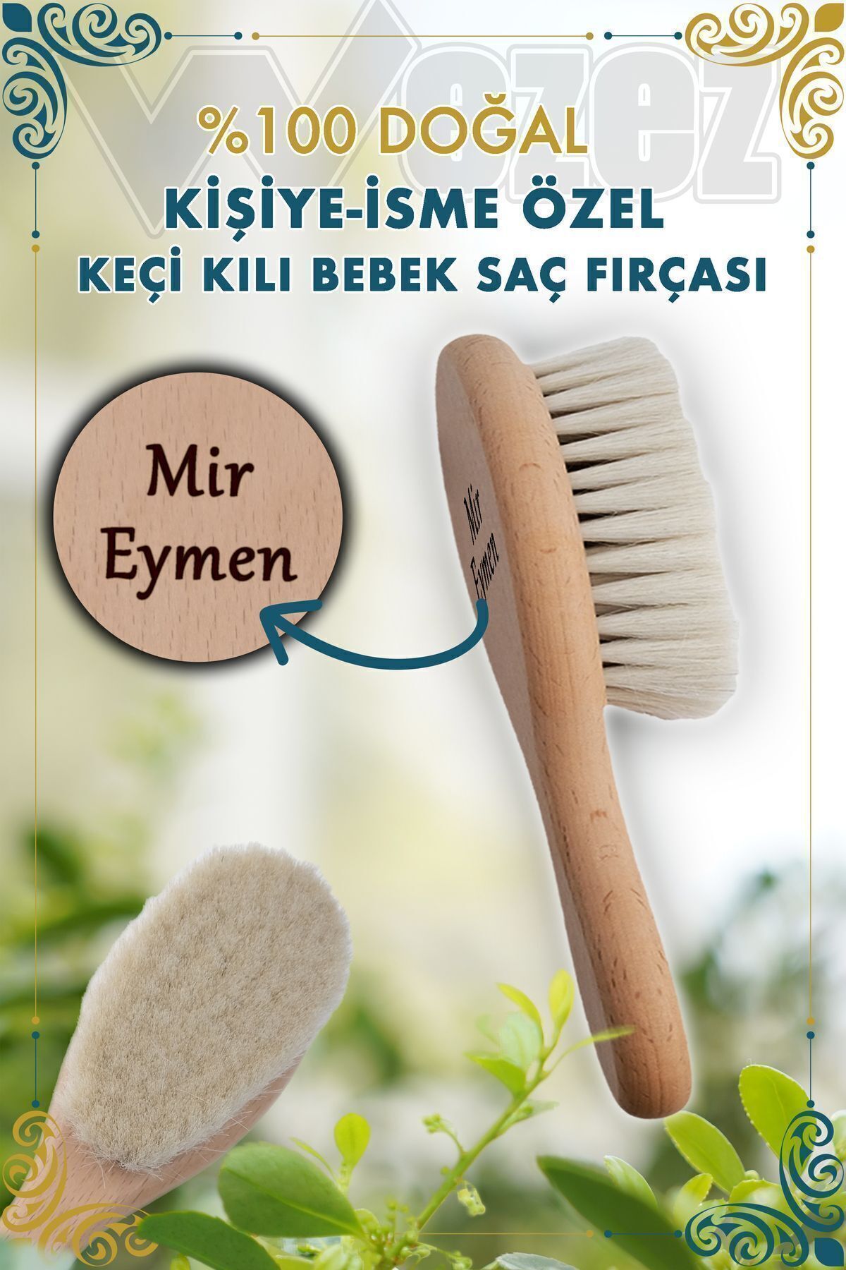 İsimli & Emojili % 100 Doğal Keçi Kılı Extra Yumuşak Bebek Saç Fırçası (SAKLAMA KESESİ HEDİYELİ)