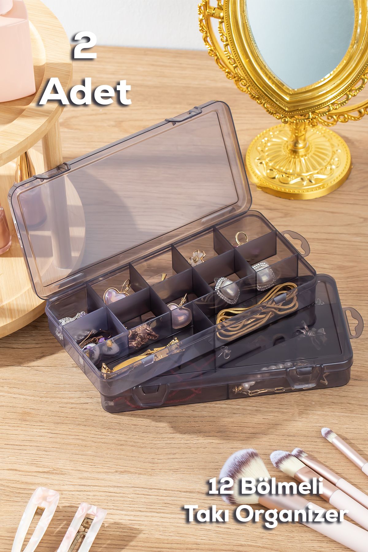 Porsima Org600 Çok Amaçlı Bölmeli  Kutu 2li Organizer Kapaklı Boncuk Takı Kutusu Takı Düzenleyici