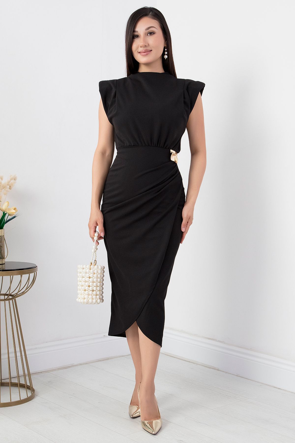PULLIMM-Rochie cu guler vertical cu cataramă în talie NY4409 3