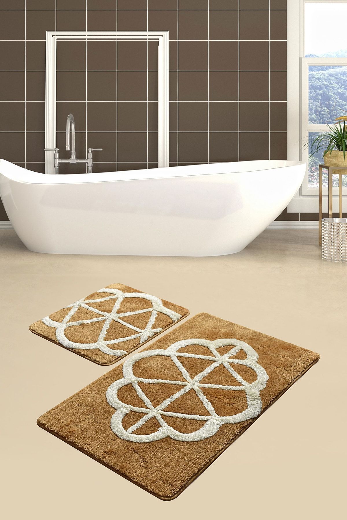 Chilai Home-Sofia Caramel Σετ 2 τεμαχίων - Σετ ακρυλικό χαλί και πατάκι μπάνιου και τουαλέτας 1