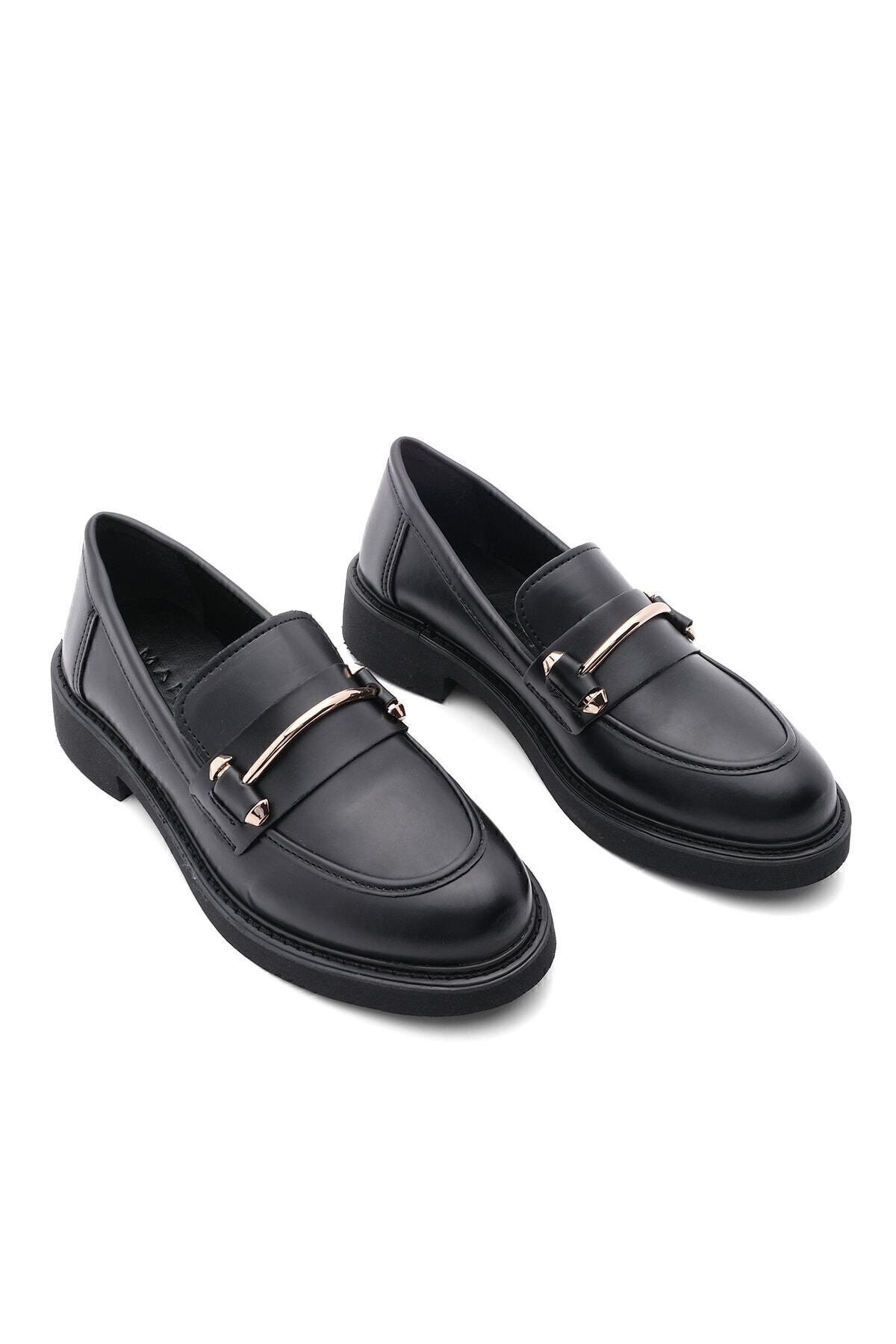 Kadın Loafer Makosen Casual Tokalı Günlük Ayakkabı Forye Siyah