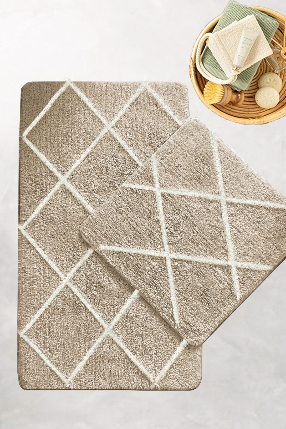 Chilai Home Set De 2 Covoare De Baie Din Bumbac Alinda Stone 100% Bumbac Organic Natural, Lavabil. Bpmk - Mărime unică