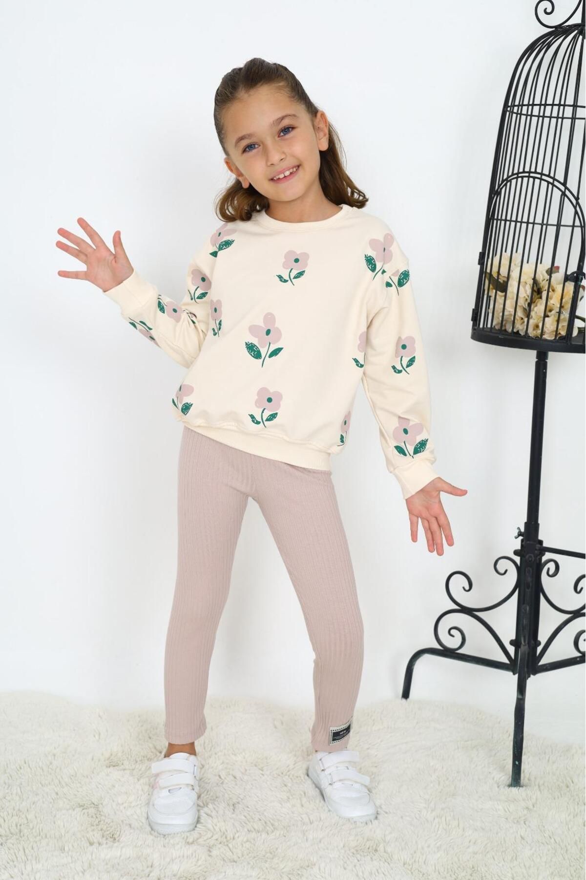 My Kids Wear-Floral Patterned Two Thread Set for Girl 2