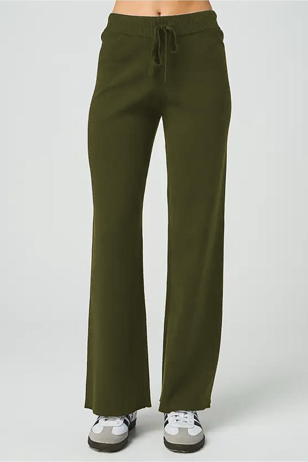 Madmext-Khaki kalhoty se širokými nohavicemi - Nastavitelný pas Mg2089 5