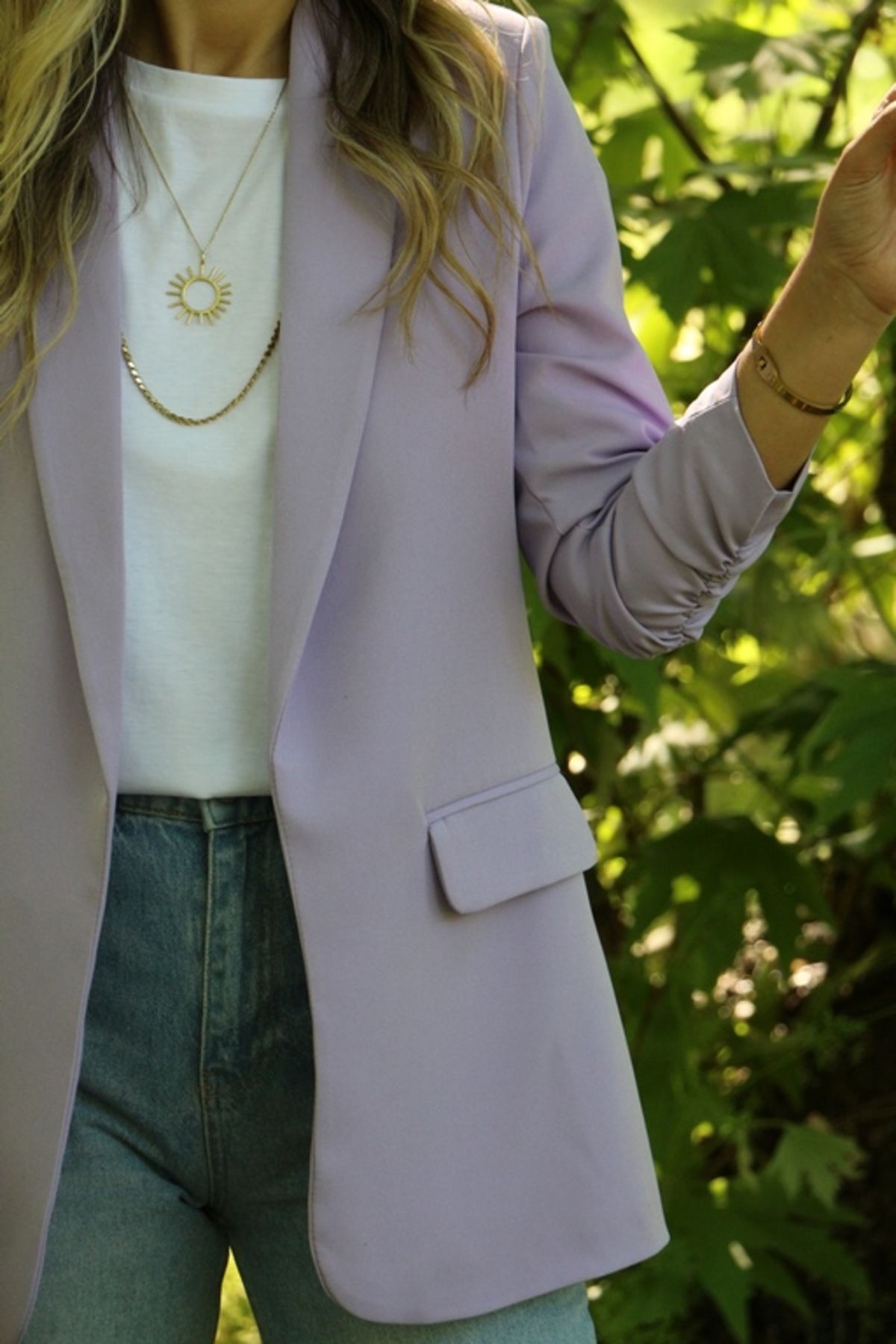 bytugcekaya-Lilac Sleeve Drawstring Detail Blazer 4