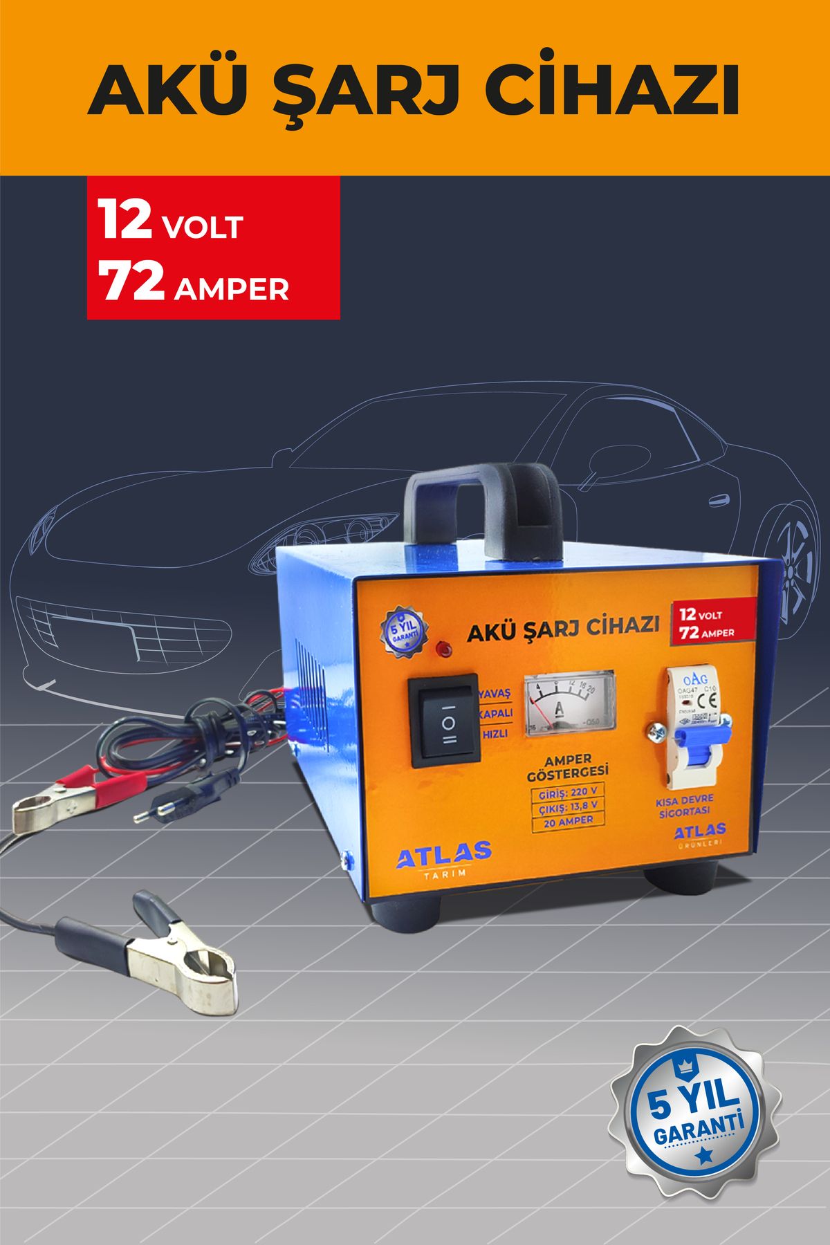 Atlas Akü Şarj Cihazı 12 Volt 72 Amper 5 Yıl Garanti