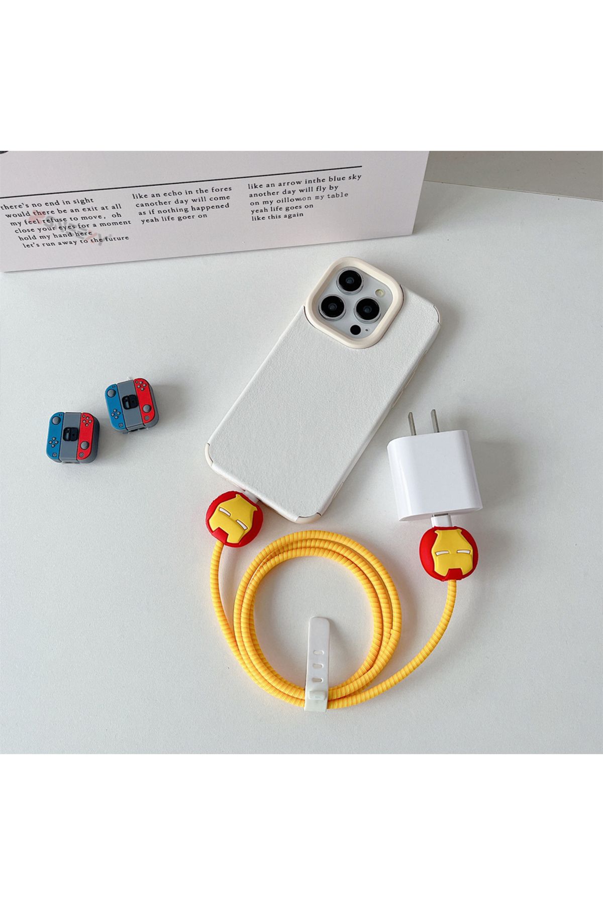 Sneezy-Iphone, Oppo, Xiaomi 3 in 1 Spiral Cable Protector Set 3D Figured End and Spiral Cable Case 4