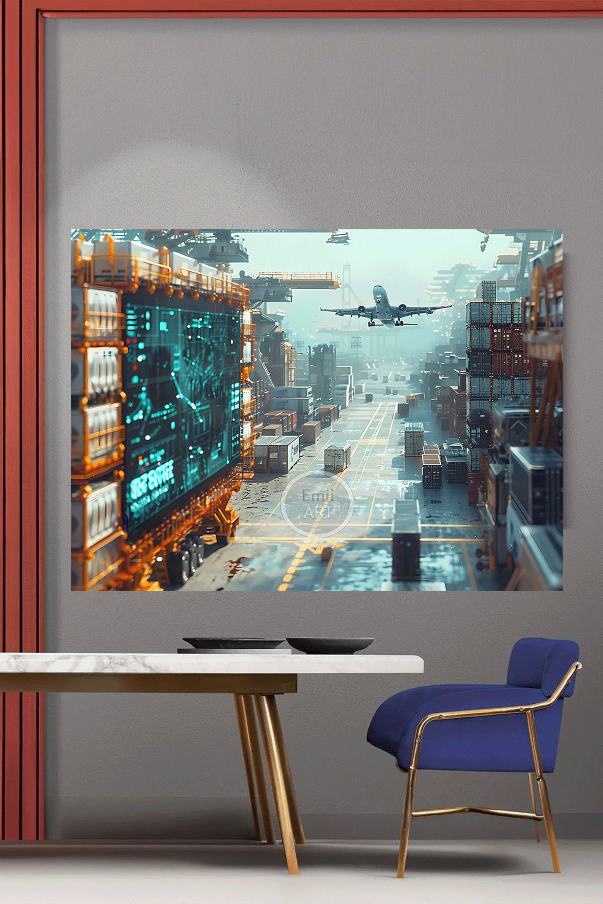 EMİLART Dekoratif Modern Lojistik Taşımacılık Uçak Özel Tasarım Kanvas Tablo