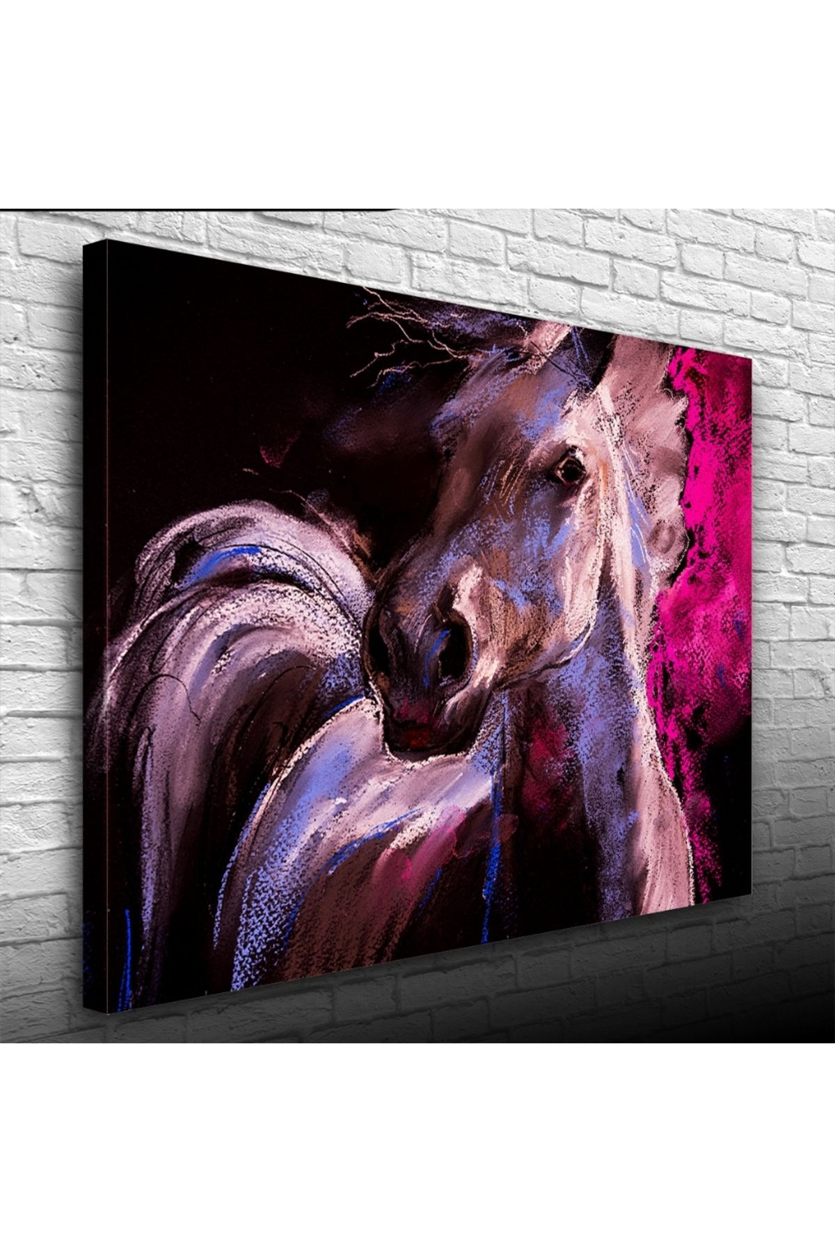 pazarella Beyaz At Yağlıboya Kanvas Tablo 50 x 70