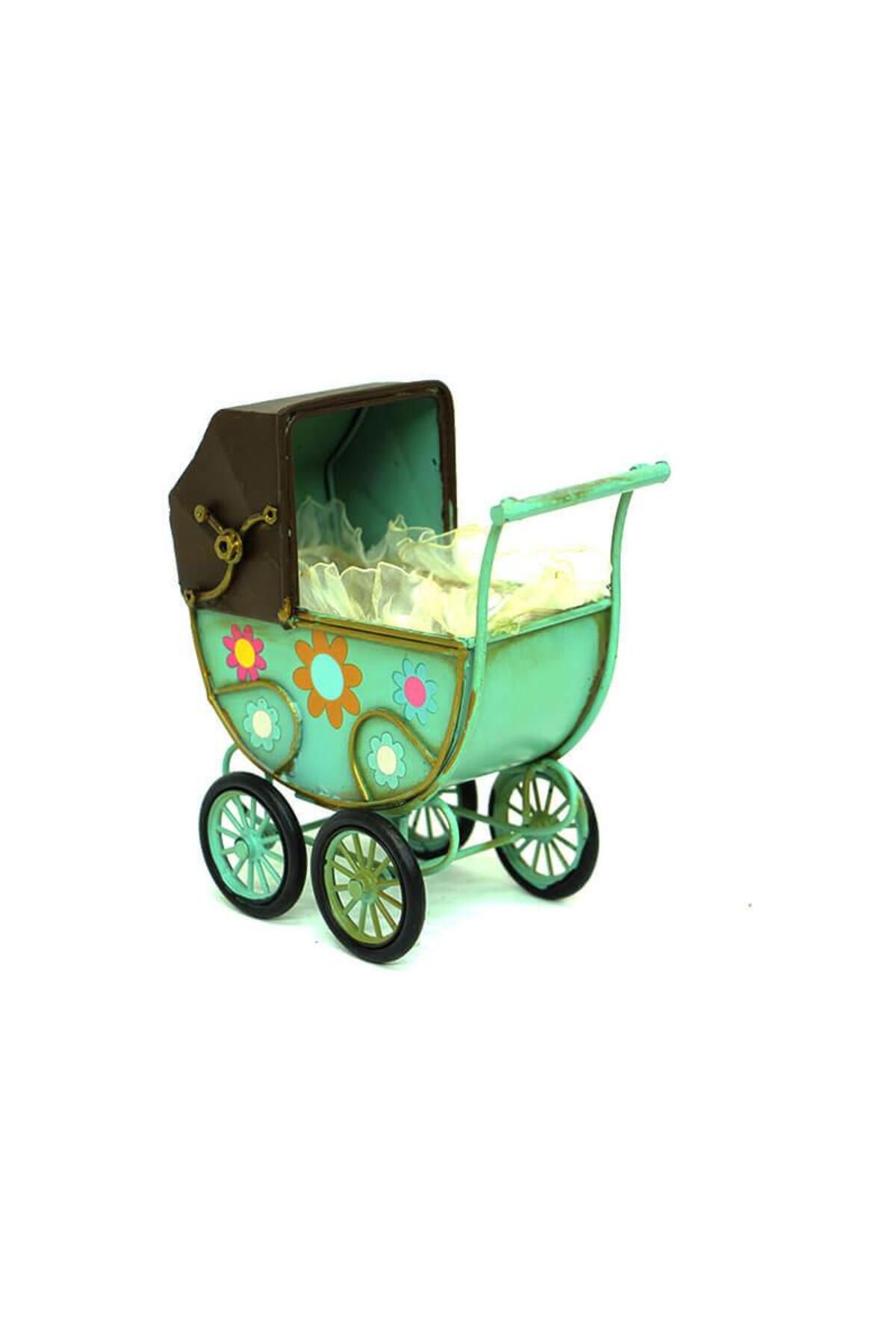 LiderGlobal Dekoratif Metal Bebek Arabası Biblo Vintage Hediyelik