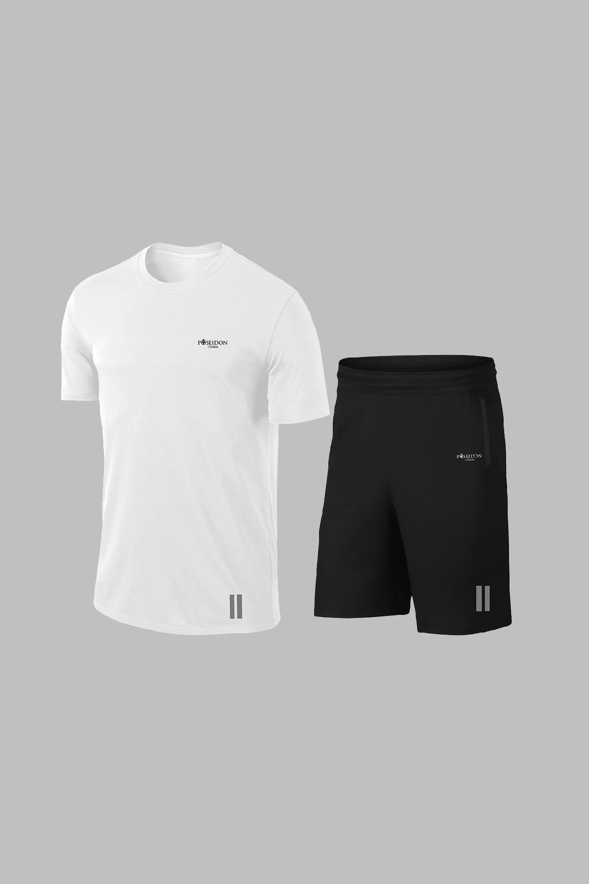 POSEIDON STORM-Мъжки комплект от бяла тениска и шорти Dri-Fit - голям размер, кръгло деколте, къс ръкав (4XL-10XL) 1