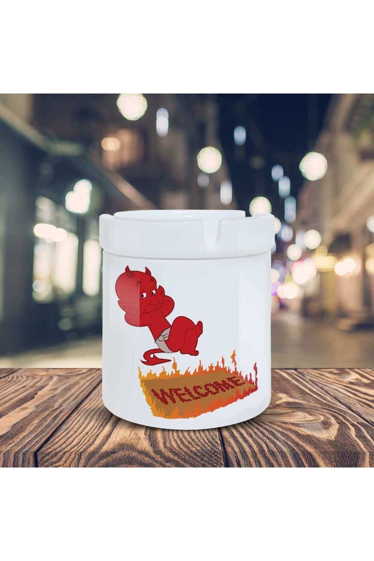 Asilmeydan Kırmızı Küçük Şeytan Küllük Welcome Baskılı Kül Tablası K-181