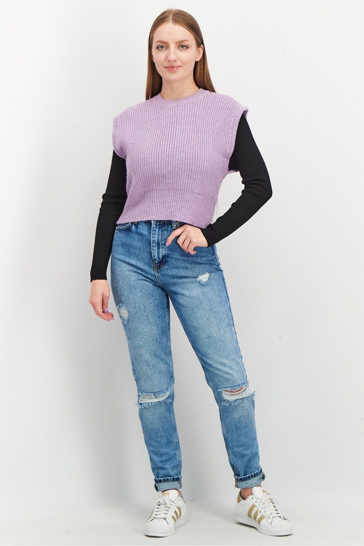 NA-KD-Women Crew Neck Knitted Sweater Vest, Light Purple 4