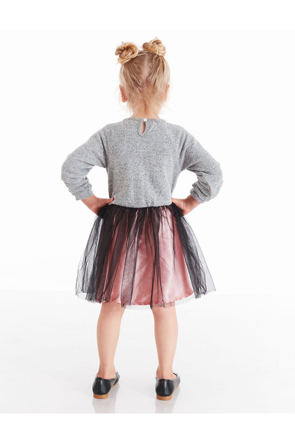 Denokids-Graues flauschiges Tutu-Kleid aus Tüll mit langen Ärmeln für Mädchen 2