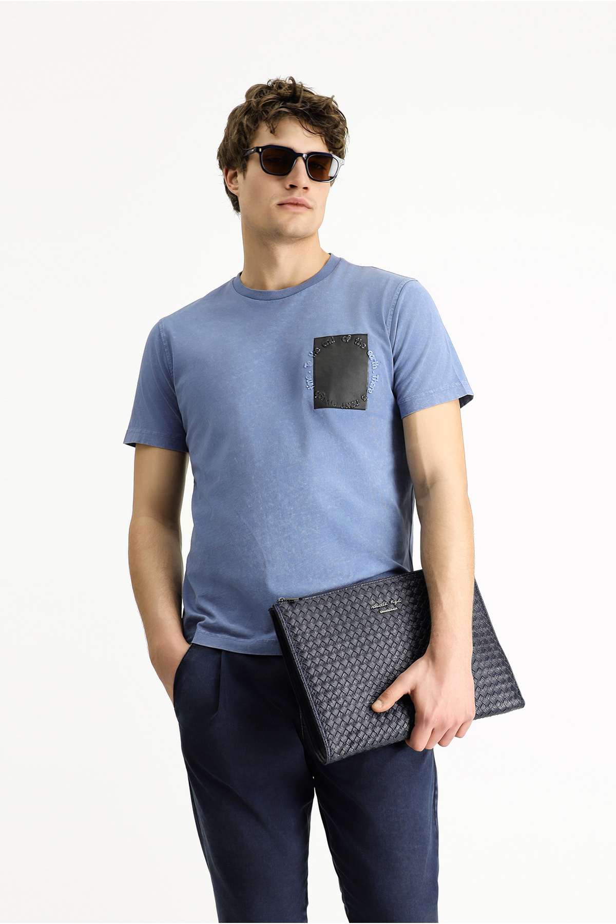 Crew Neck Slim Fit Narrow Cut Patterned Cotton T-Shirt