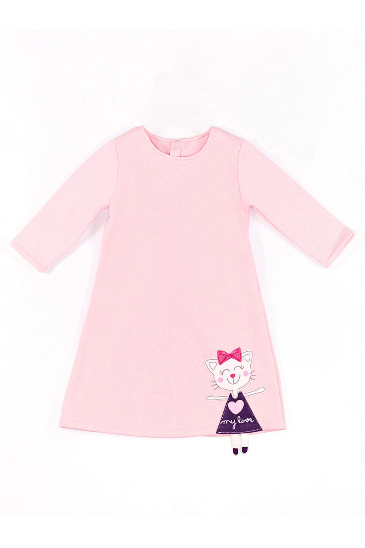 Denokids-Girl - Pink Naughty Cat Print Zimní šaty s dlouhým rukávem 2