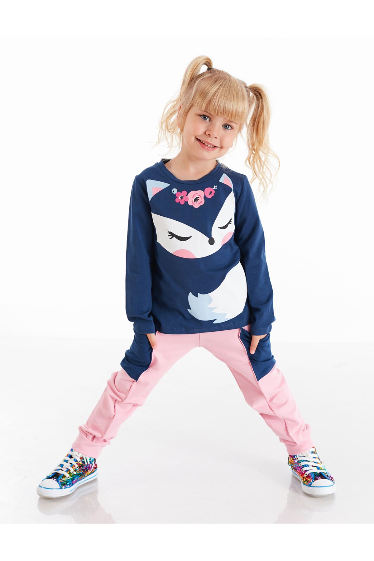 Denokids Cute Fox Kız Çocuk Rahat T-shirt Pantolon Takım