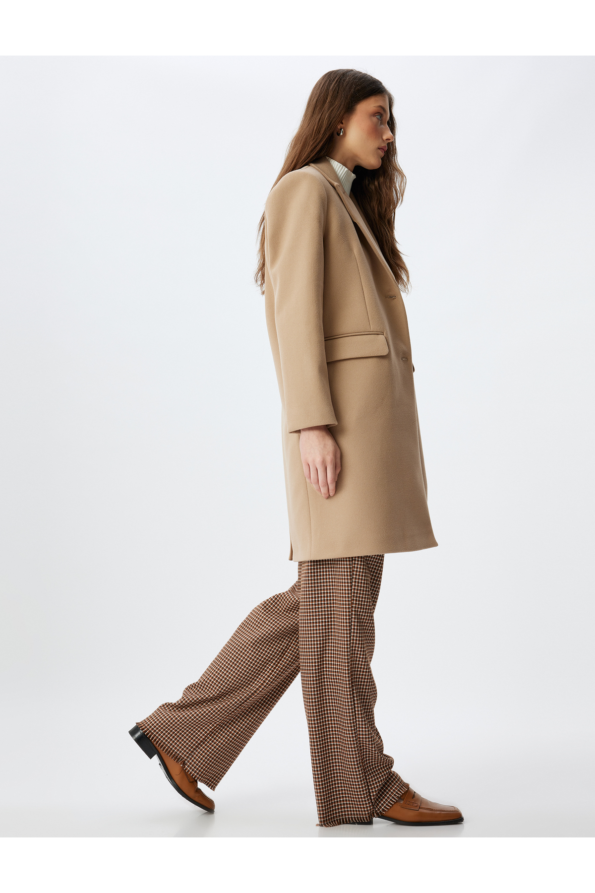 Koton  Uzun Kruvaze Kaşe Kaban Düğmeli Cepli - Görsel 2